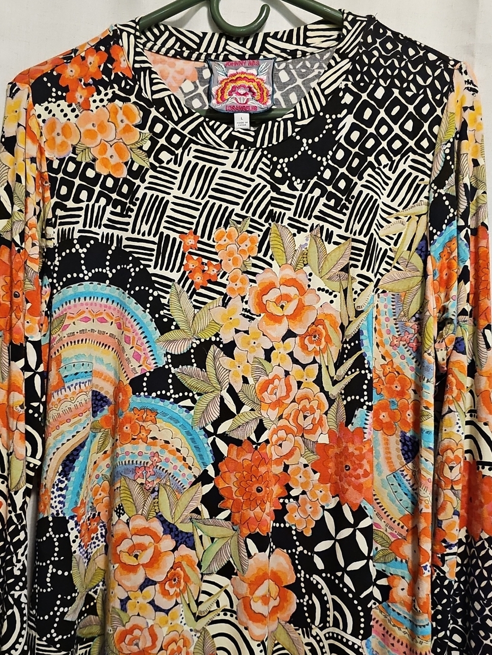 Johnny Was Sunrise Floral Tunic with Orange, Yellow, Blue Accents